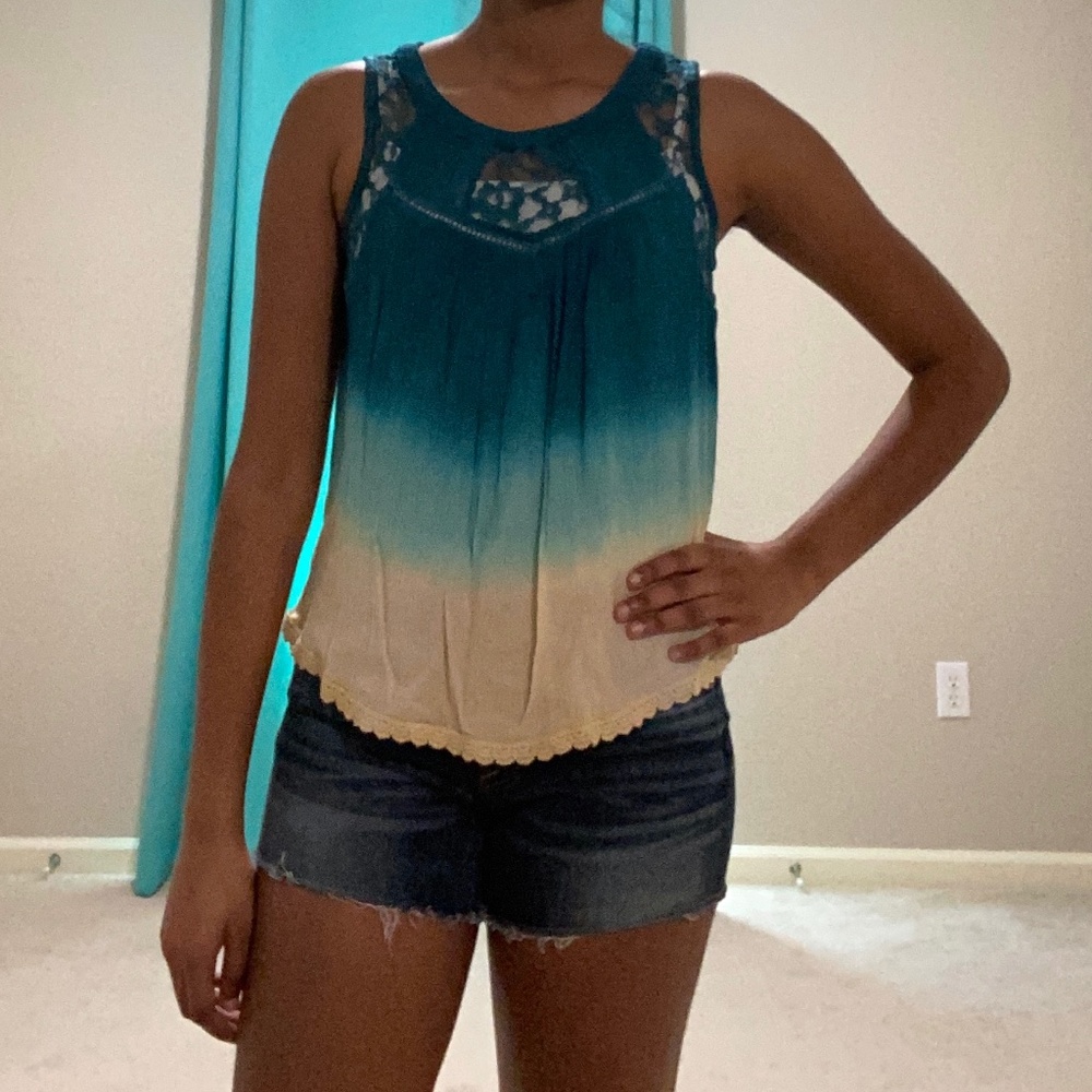 Teal Ombre Lace Blouse